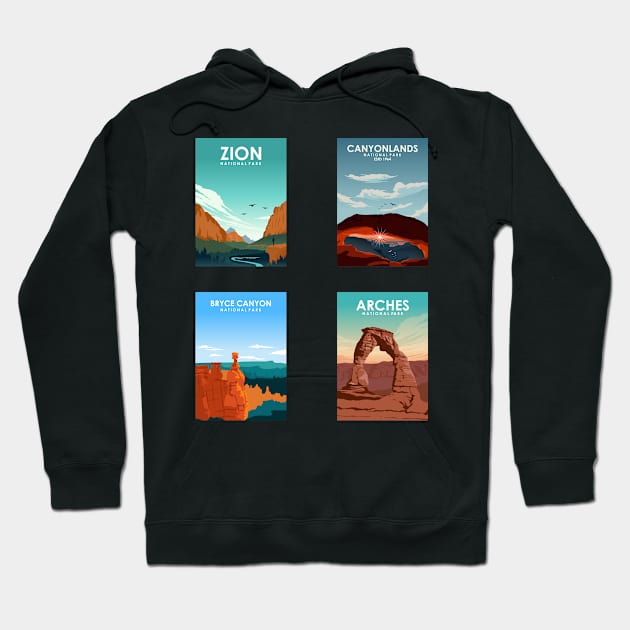 Utah National Parks Travel Poster Sticker Collection Hoodie by jornvanhezik